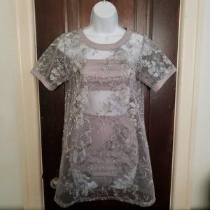 NWOT Lucy in the Sky Silver Floral Lace Three Piece festival party Set Size S